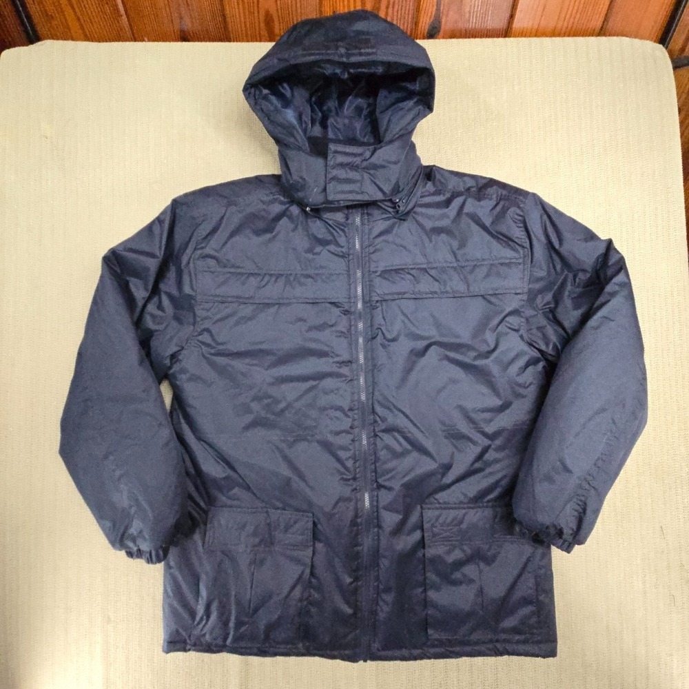 Haband's Ice House Parka Coat Mens Large Blue Hooded Insulated Full Zip Winter